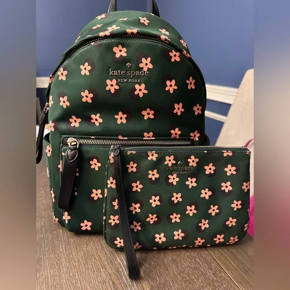 Kate Spade Backpack in Green with Pink Floral Kate Spade Nylon Backpack Bag, Chelsea Little Better, Bico  main image 3